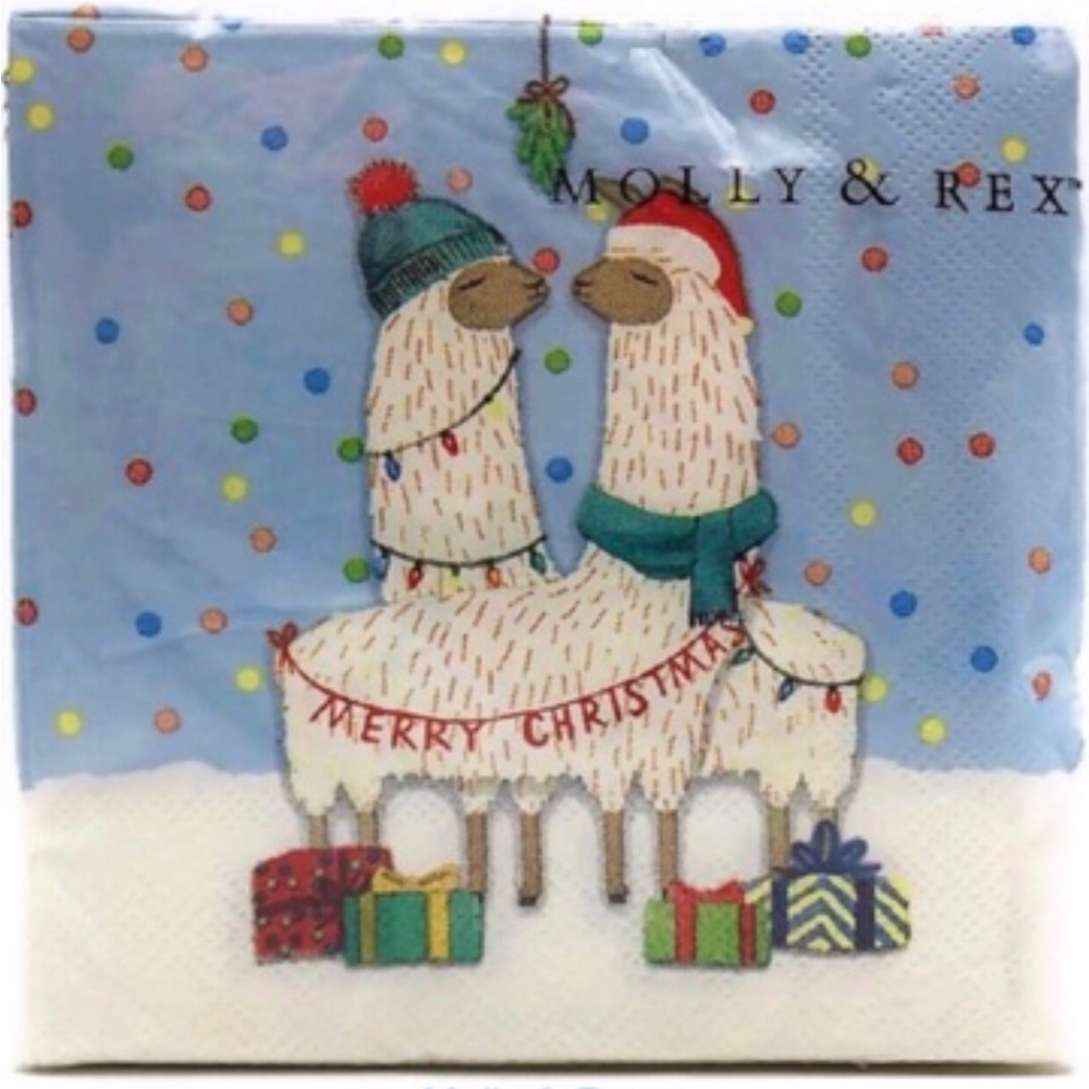 Molly & Rex Two (2) Individual DIY Cocktail Napkins: Mistletoe Llamas (16228)
